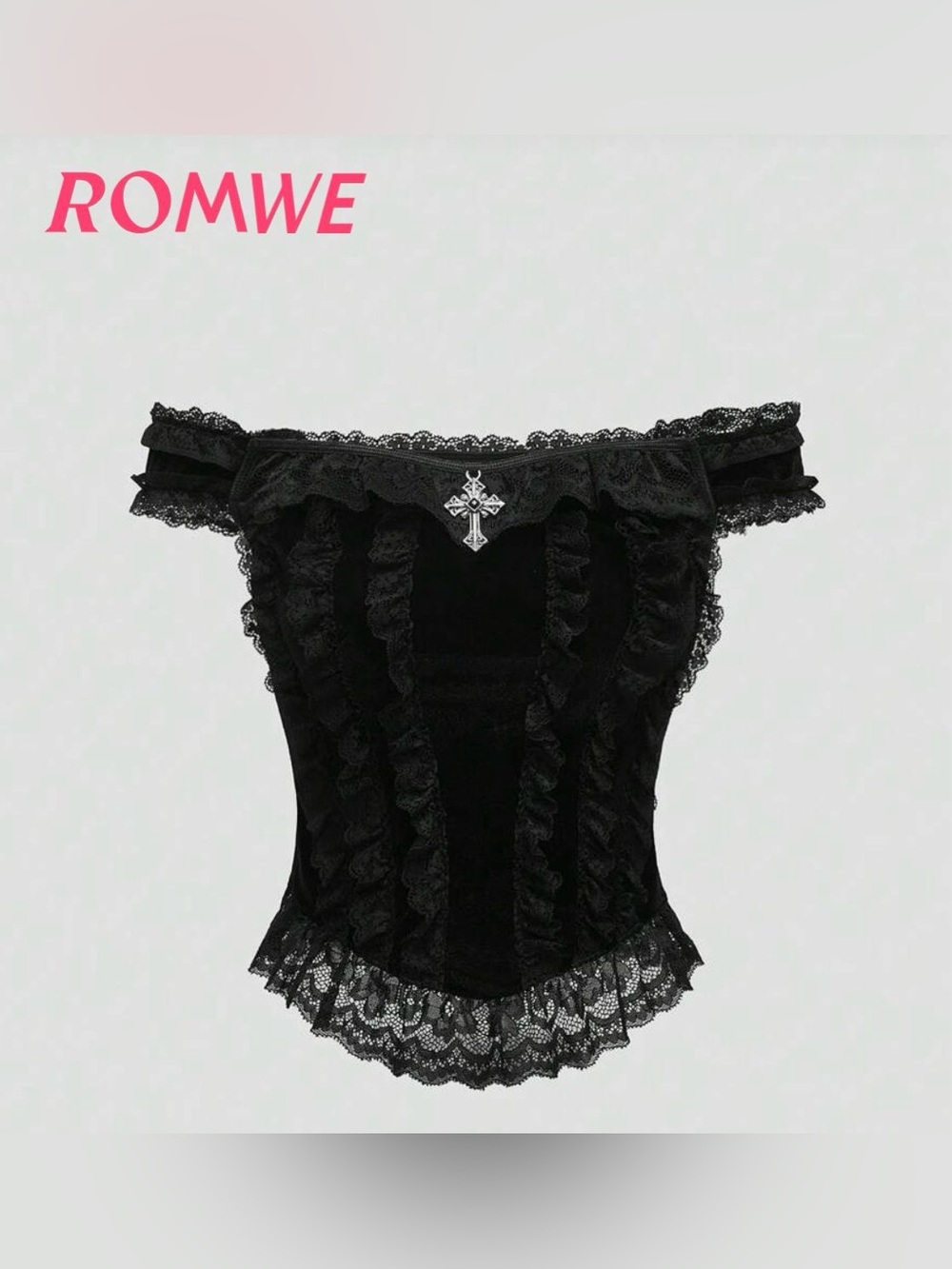 ROMWE: Black Gothic Lace Off-Shoulder Corset Top